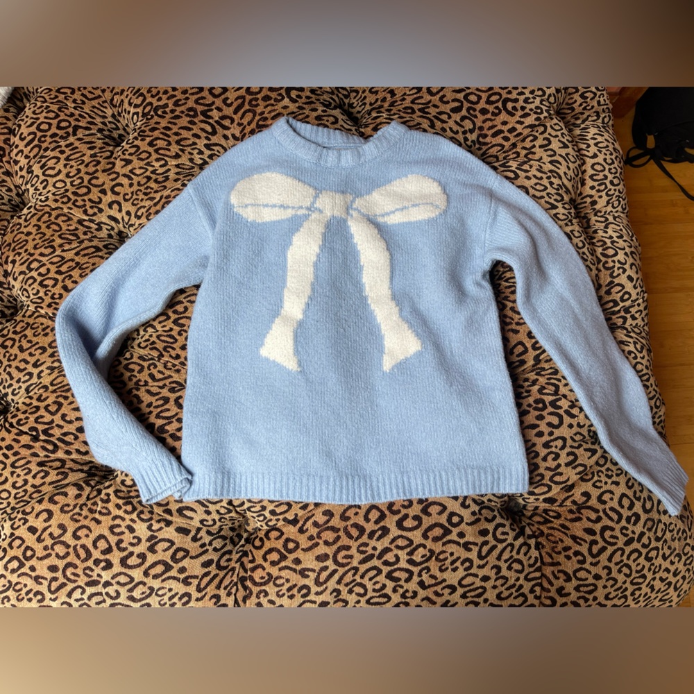 a new day Light Blue Sweater with Cream Bow